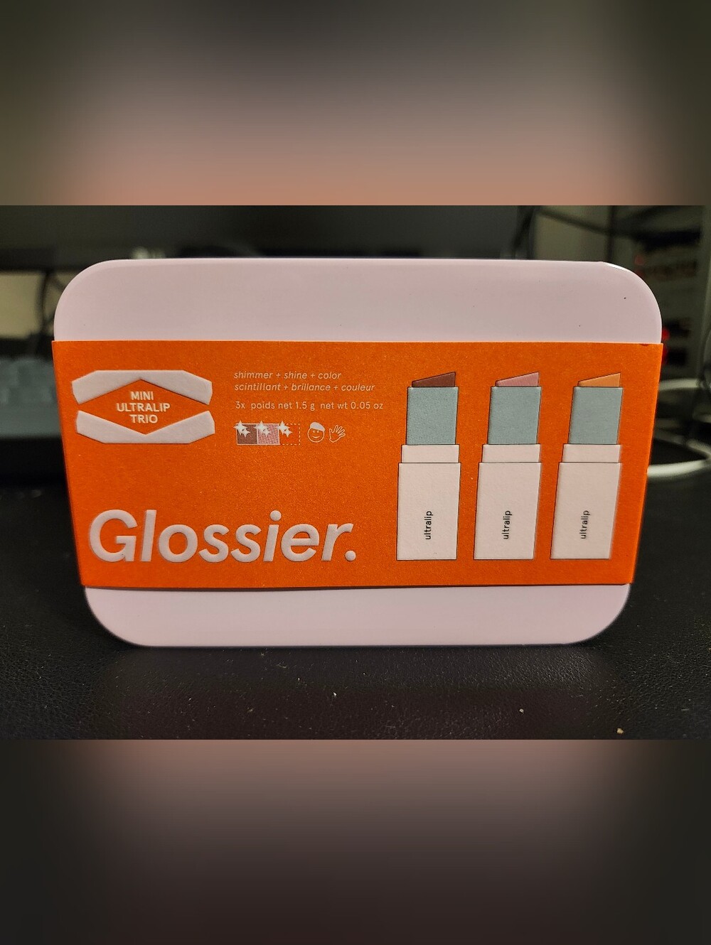 Glossier Ultralip Mini Trio — Orange and Light Pink Tin